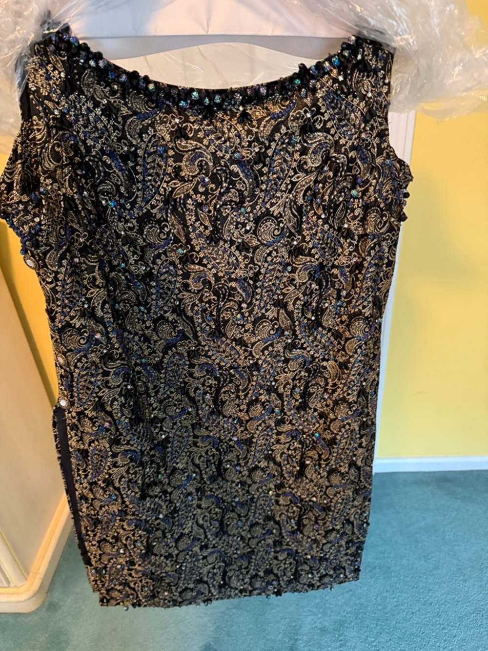 Vintage Embellished Black and Gold Beaded Evening Dress